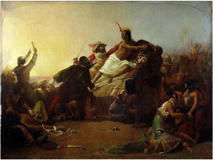  Pizarro seizing the Inca of Peru (1845) by John Everett Millais